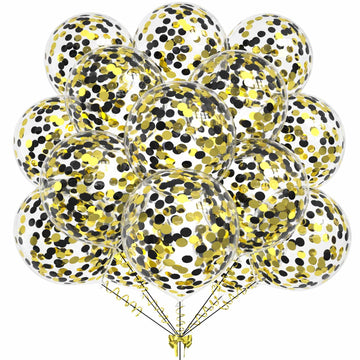50Pcs Gold Black Foil Confetti Balloons,12 Inch Latex Balloon With Gold Black Confetti Inside For Birthday Family Party Graduation Decorations