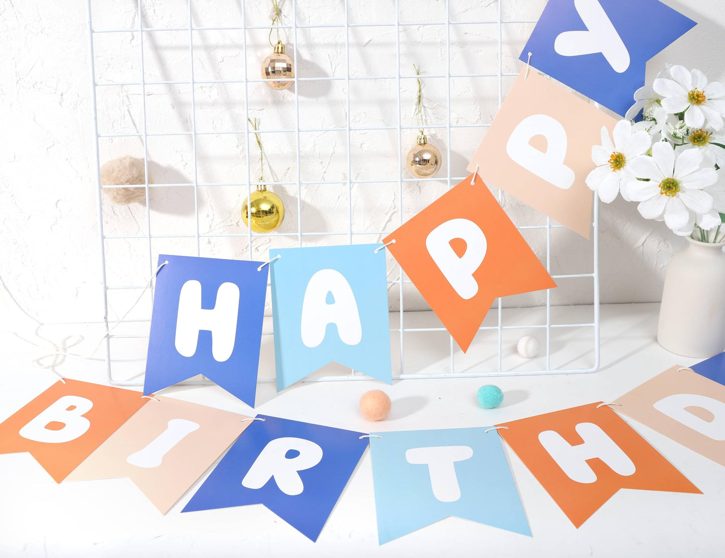 Light Blue Navy Brown Orange Happy Birthday Banner - Birthday Party Decoration for Boys, Happy Birthday Garland Inspired by Blue
