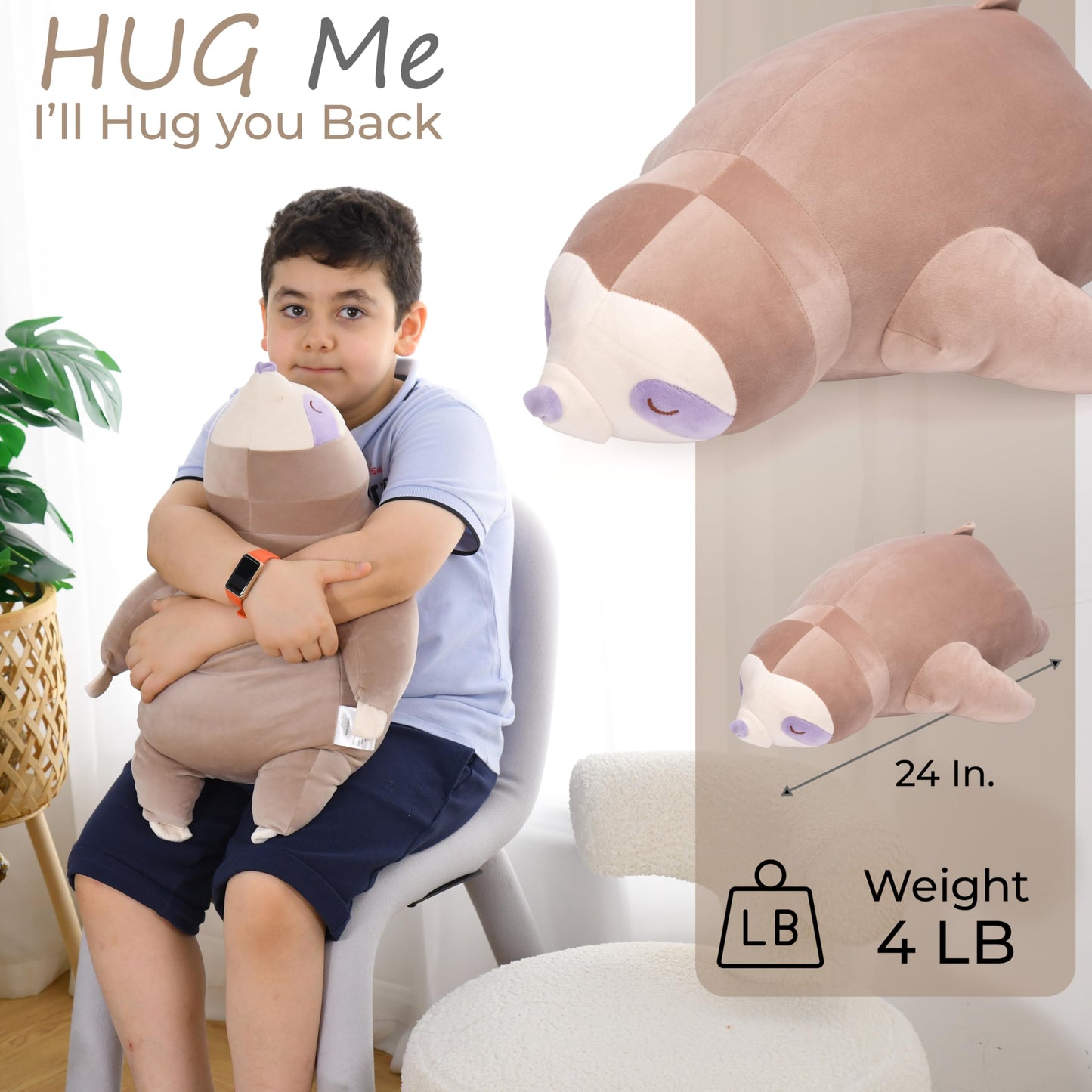 Zysmalat Weighted Stuffed Animal Sloth - Large Sloth Weighted Plush - 24 Inch - 4 Lbs - Stuffie Plushie - Sensory Soft Comfort C