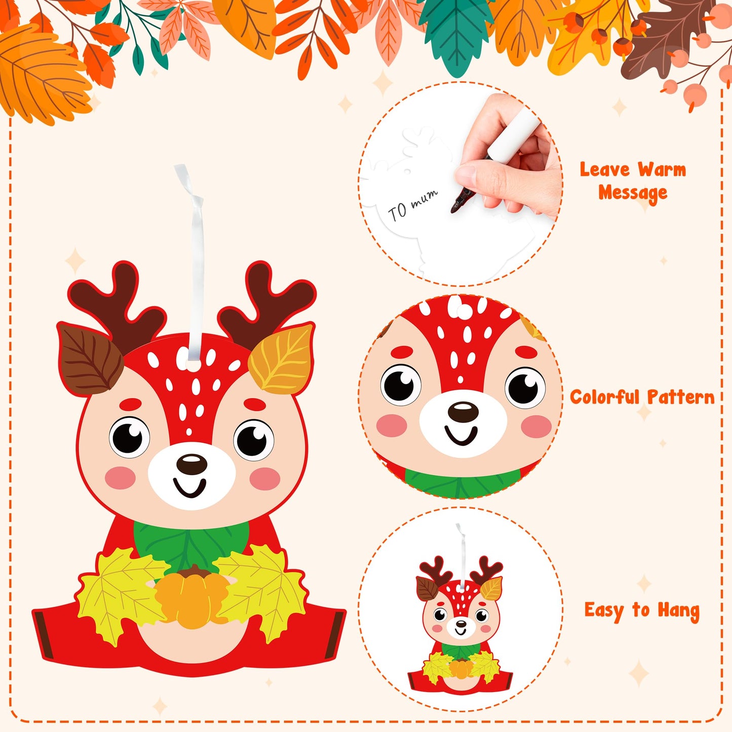 WATINC 123pcs Fall Craft Kits for Kids, Cute Animals Hanging Ornaments DIY Maple Leave Sticker Crafts with String, Fall Autumn T