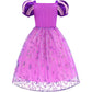 Aolliya Princess Dresses For Girls Puff Sleeve Princess Costume Purple Princess Dress Up Clothes For Halloween Cosplay Party
