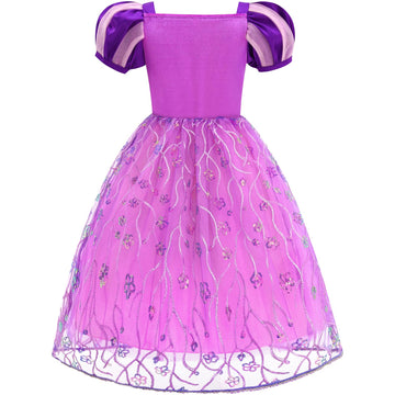 Aolliya Princess Dresses For Girls Puff Sleeve Princess Costume Purple Princess Dress Up Clothes For Halloween Cosplay Party