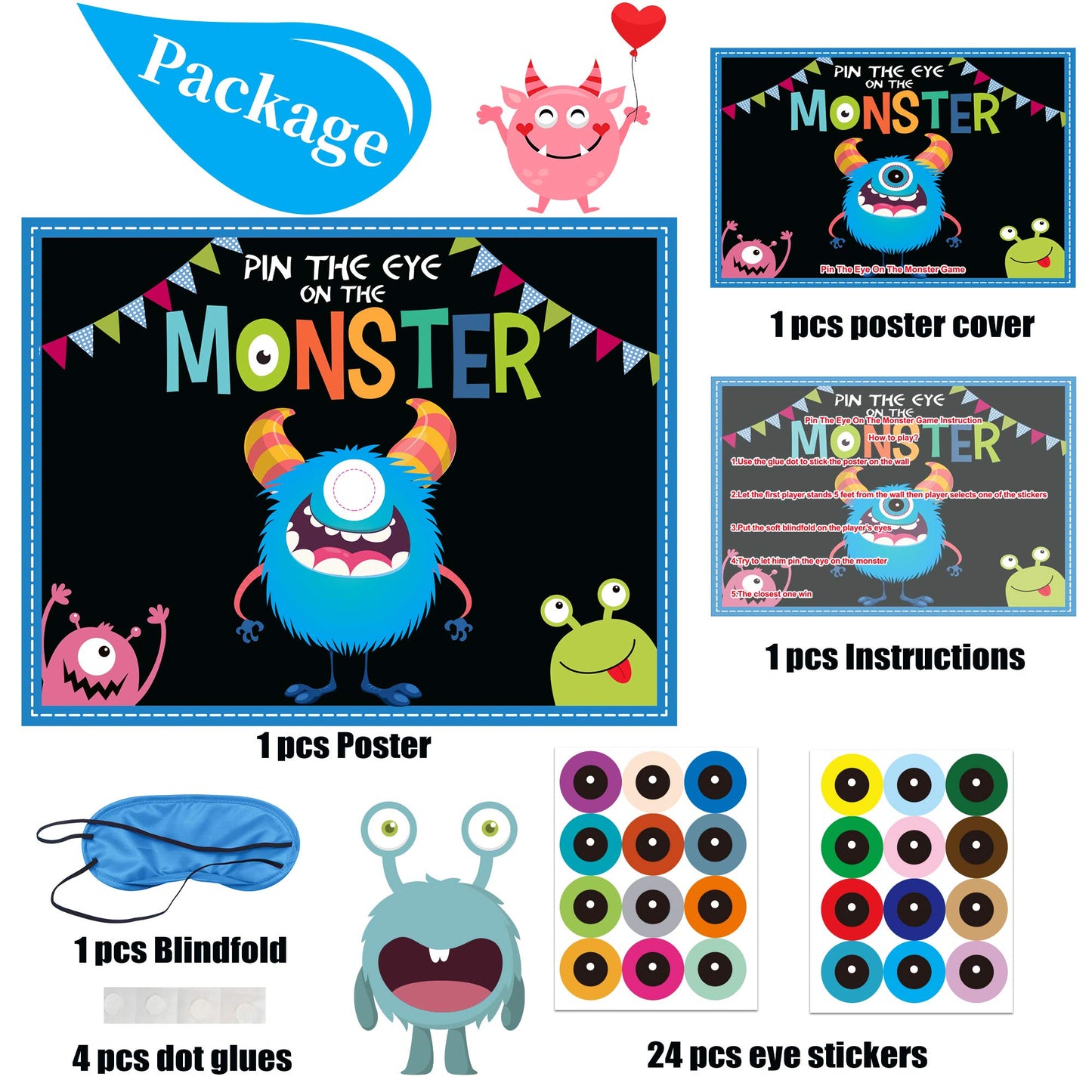 Happy Storm Halloween Party Games For Kids, Pin The Eye On The Monster, Halloween Party Activities Favors Crafts Birthday Party Games For Children Boys Girls, Monster Party Carnival Games Indoor