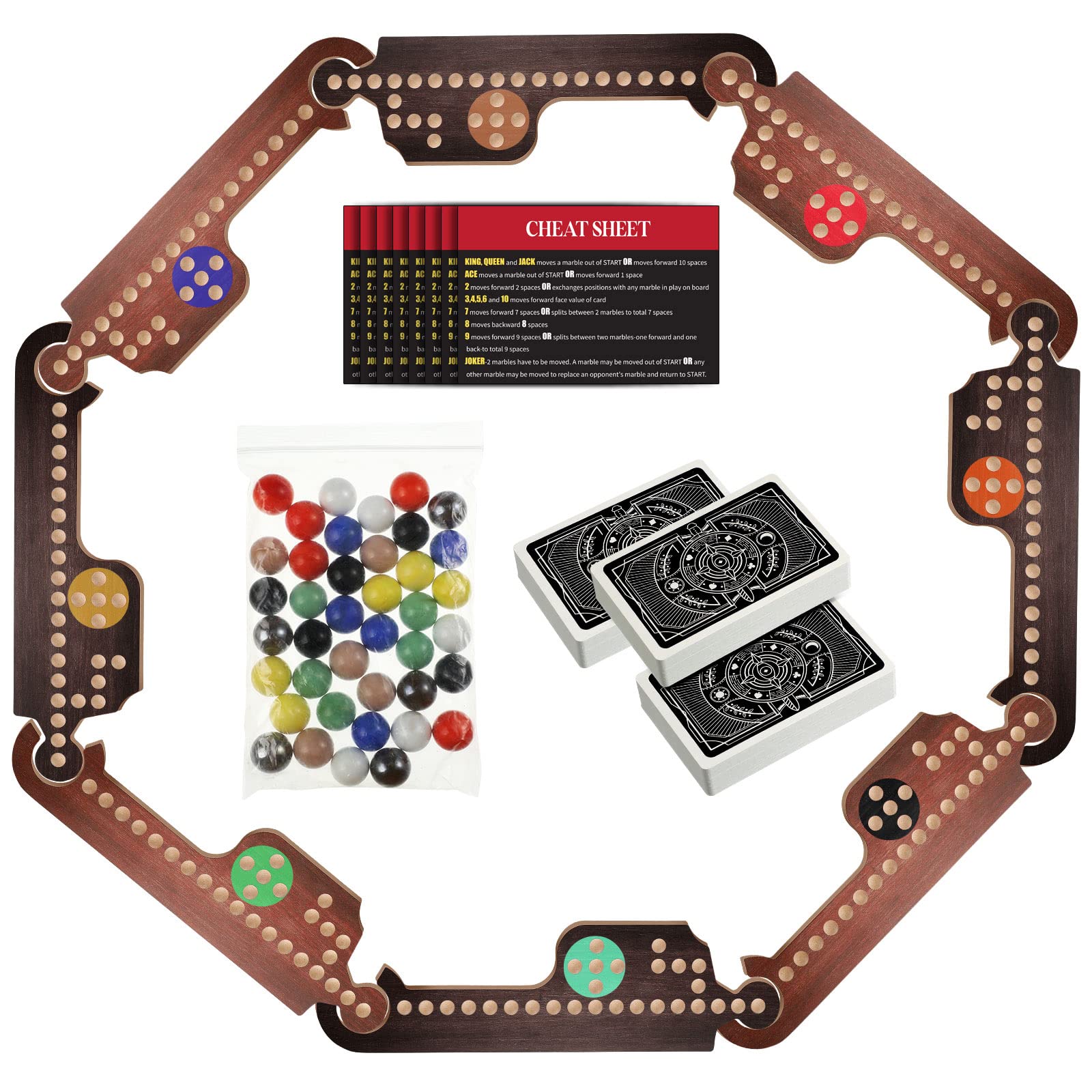 Wooden Board Games Set with 8 Wood Boards 40 Colorful Marbles Pegs 3 Boxes Playing Card 8 Game Instructions Game Wooden Board for mature-themeds Kids Family  4-8 Players (Retro Colors)