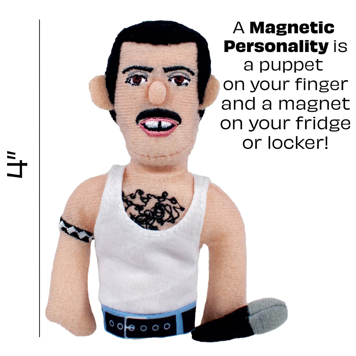 The Unemployed Philosophers Guild Freddie Mercury Magnetic Personality - Plush Finger Puppet and Refrigerator Magnet, Approx 4 T