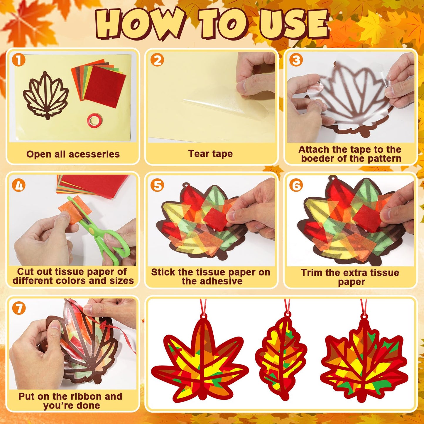 36 Set Fall Maple Leaves Suncatchers Crafts for Kids DIY Autumn Window Tissue Paper Crafts Kit Thanksgiving Maple Hanging Decor