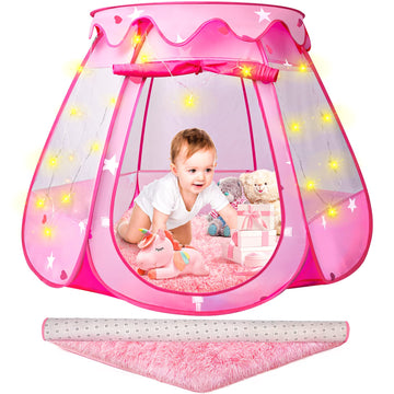Princess Castle Girls Play Tent With Rug Pop Up Play Tent For Toddlers Kids Dishio Playhouse Toys For 1 Year Old Birthday Gift Fairy Tent For Girls With Lights Indoor Outdoor Kids Play Tent With Mat