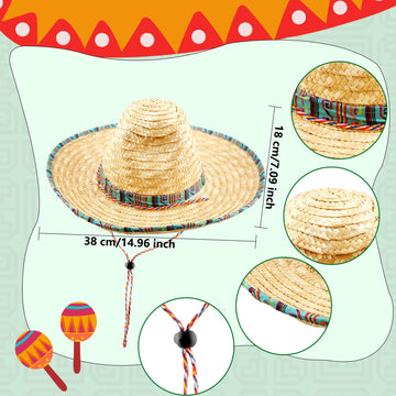 2 Pack Giant Mexican Sombrero Hat Cinco de Mayo Fiesta Straw Hat for Mexican Party Decor Favors Luau Event Photo Props (Color St