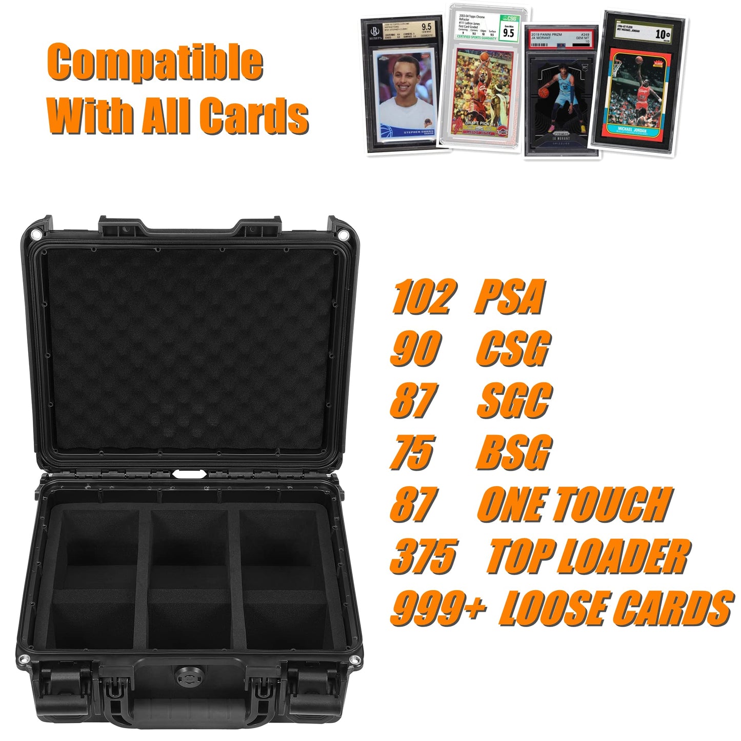 Sibonic Waterproof Graded Card Case Compatible With 102 Card Slabs, Bgs Psa Sgc Fgs Graded Sports Trading Cards, Graded Slab Card Storage Box…