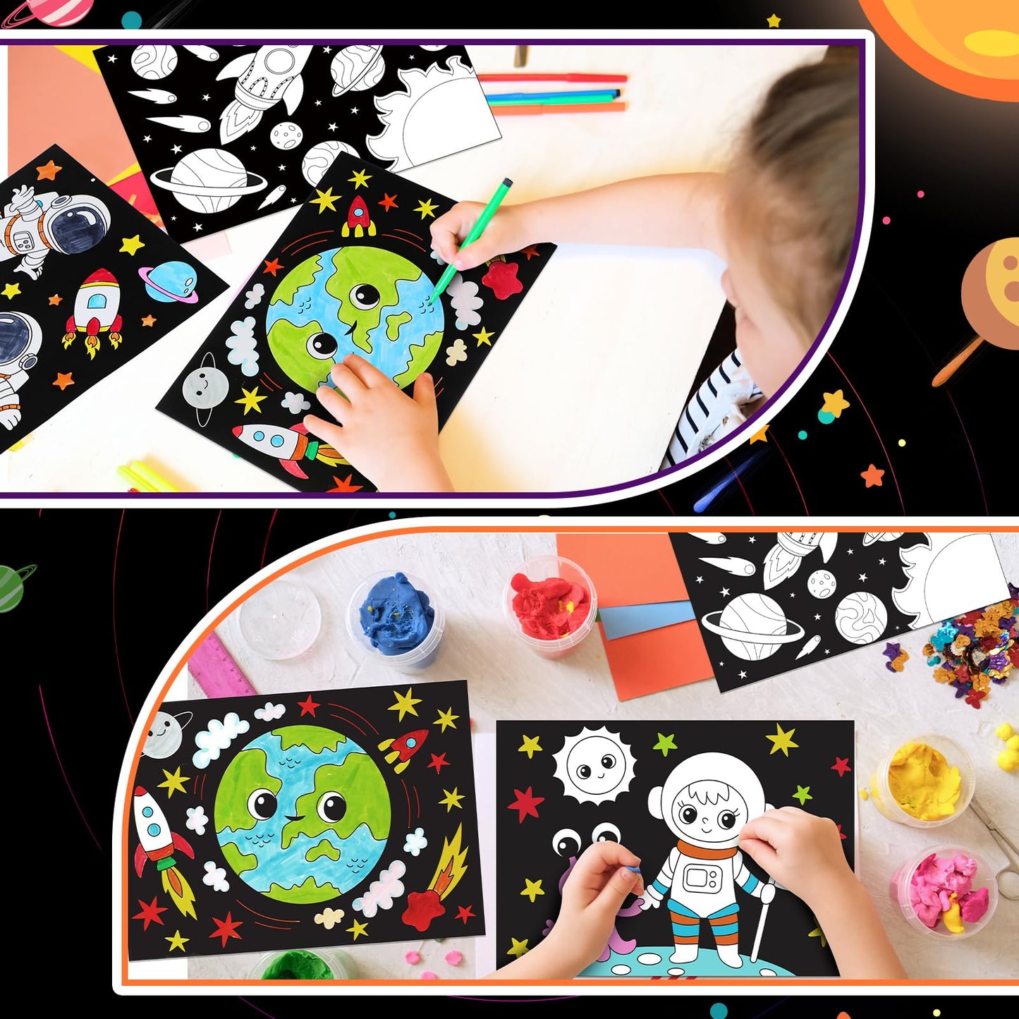 Zhanmai 30 Pcs Color Your Own Funny Outer Space DIY Posters Star Planet Astronaut Spacecraft Instrument Crafts Bulk Space Wall A