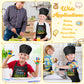 R HORSE 2Pcs Kid Apron and Chef Hat Set Adjustable Children Black Kitchen Apron Dress up Role Play Chef Toy Cooking Baking Paint