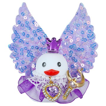 Angle Rubber Duck Car Ornaments with Pink Glitter Wing,Cute Squeaky Duck with Crystal Necklace,Moon-Shaped Magic Wand Ducky Car 