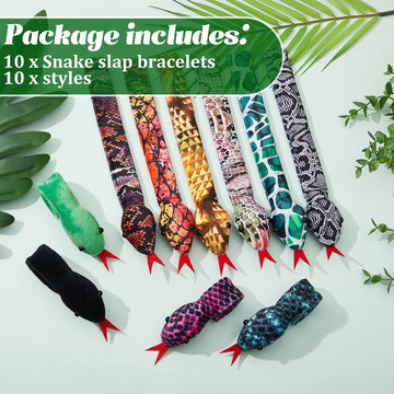 Chivao 10 Pieces Assorted Slap Bracelet Snake Snap Bracelet Sequin Animal Slap Bracelets Cool Halloween Snap Bracelets for Easte