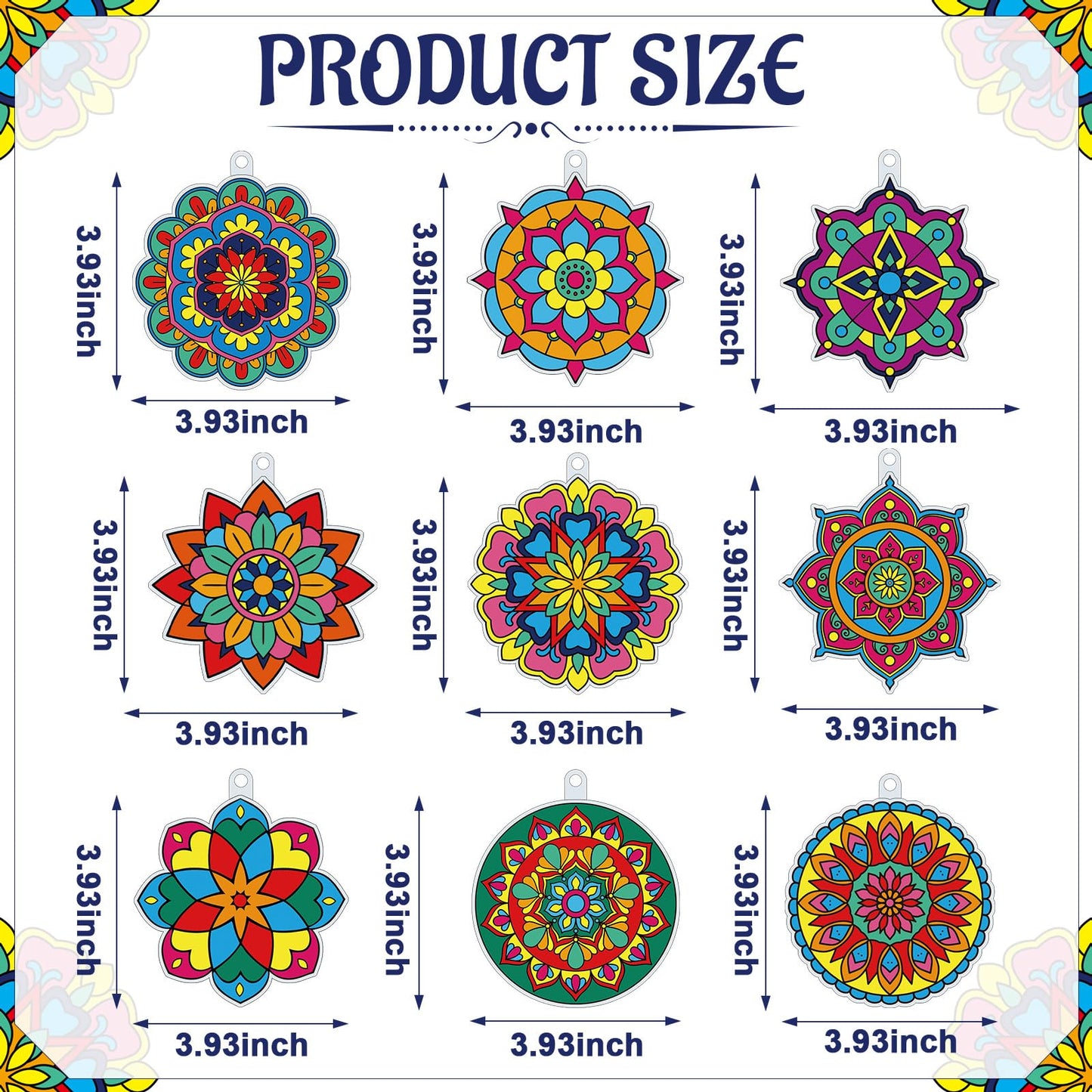 Pasimy 36 Sets Mandala Suncatchers Paint Craft Kits Mandala Flower Window DIY Hanging Ornaments Decorations Paint Your Own Sprin