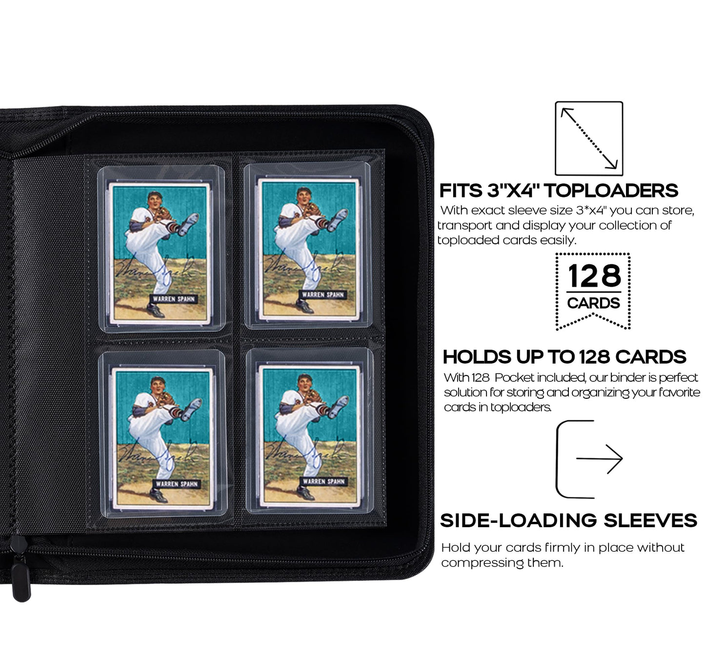 Toploader Binder  Holds 128 Top Loaders - 4 Pocket Top Loader Binder for 3 x 4 Rigid Card Holders for Trading Cards or Sports Cards  Model A - Classic Turquoise