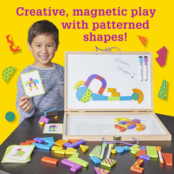 Mindware Imagination Magnets Patterns Deluxe - Includes Wood Carrying Case, Dry-Erase Markers, 60 Magnetic Blocks And 60 Puzzle Cards