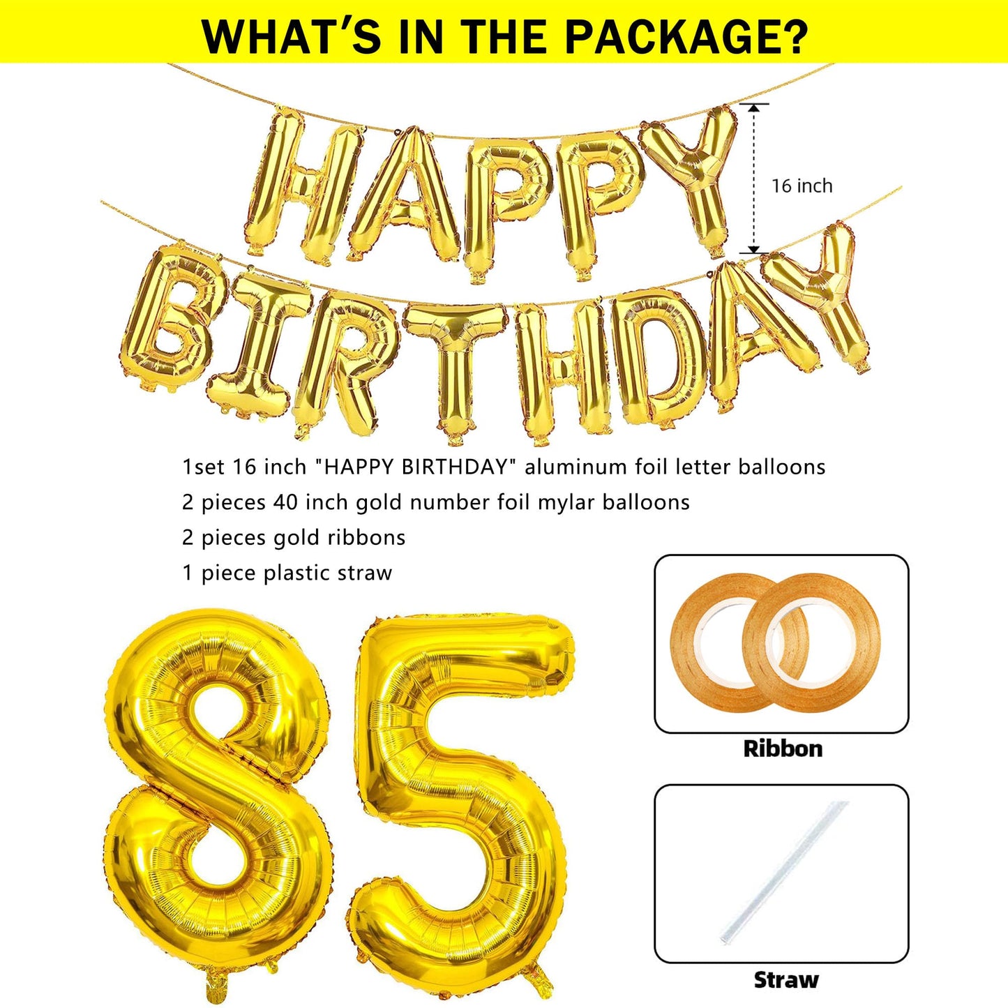 Shuntai 85Th Birthday Party Decorations For Men Women 85 Number Balloons Gold Jumbo Number 85 Foil Mylar Balloons With Happy Bir