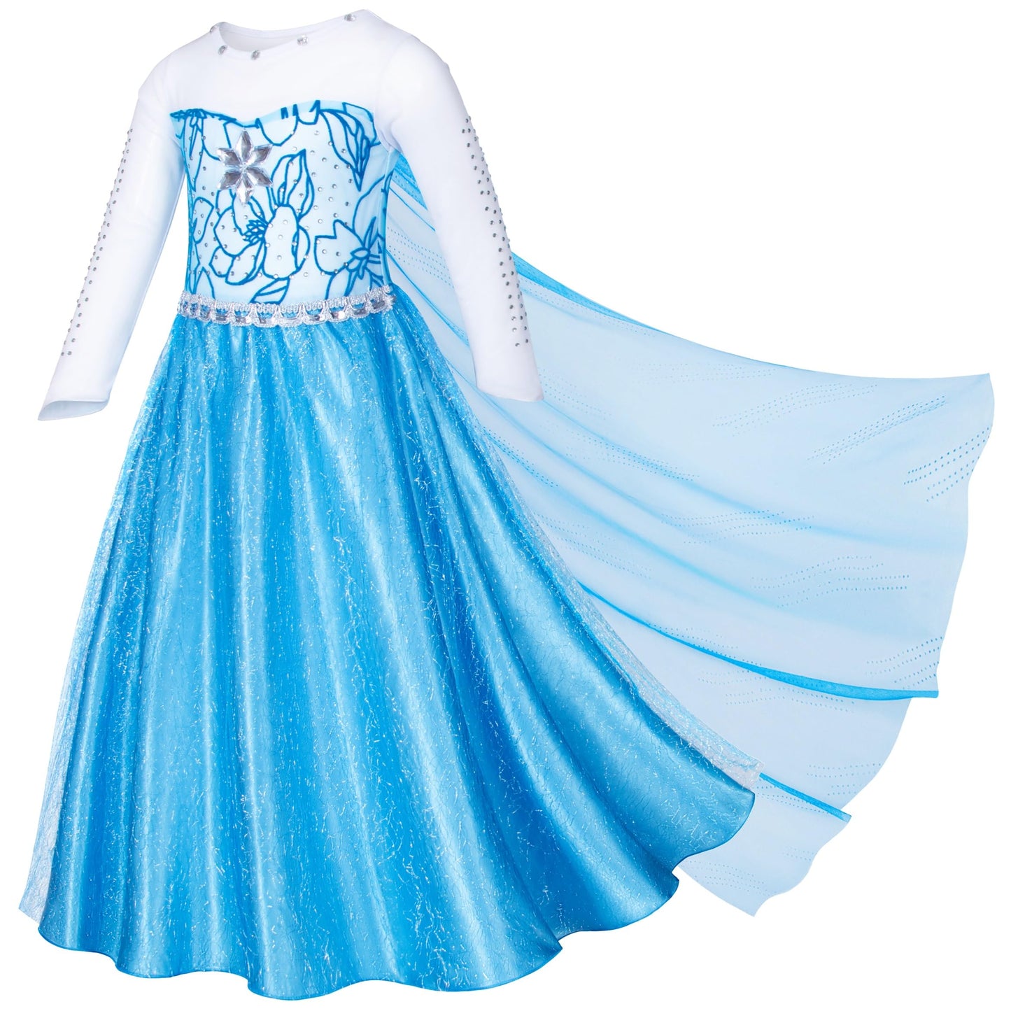 Topney Blue Princess Costumes For Little Girls Birthday Party Dress Up With Handbag Wig,Crown,Mace,Gloves Accessories 3T 4T