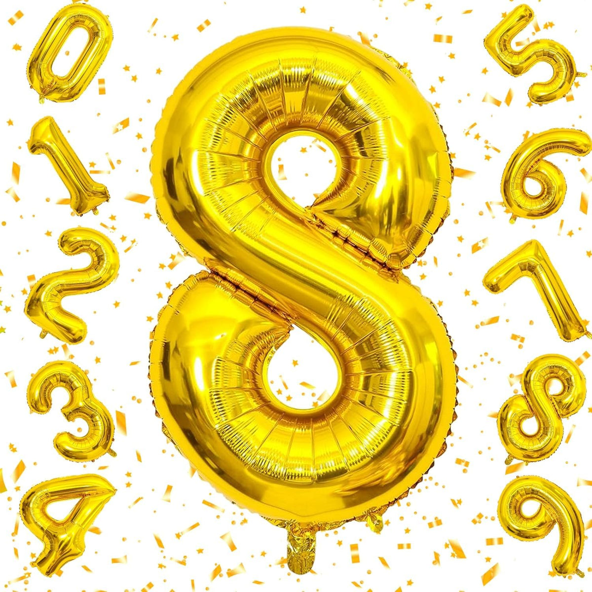 Flyloons 8 number Golden Foil Balloon 16 inch Size Birthday Decoration Items | 8th Year Balloons | Eight