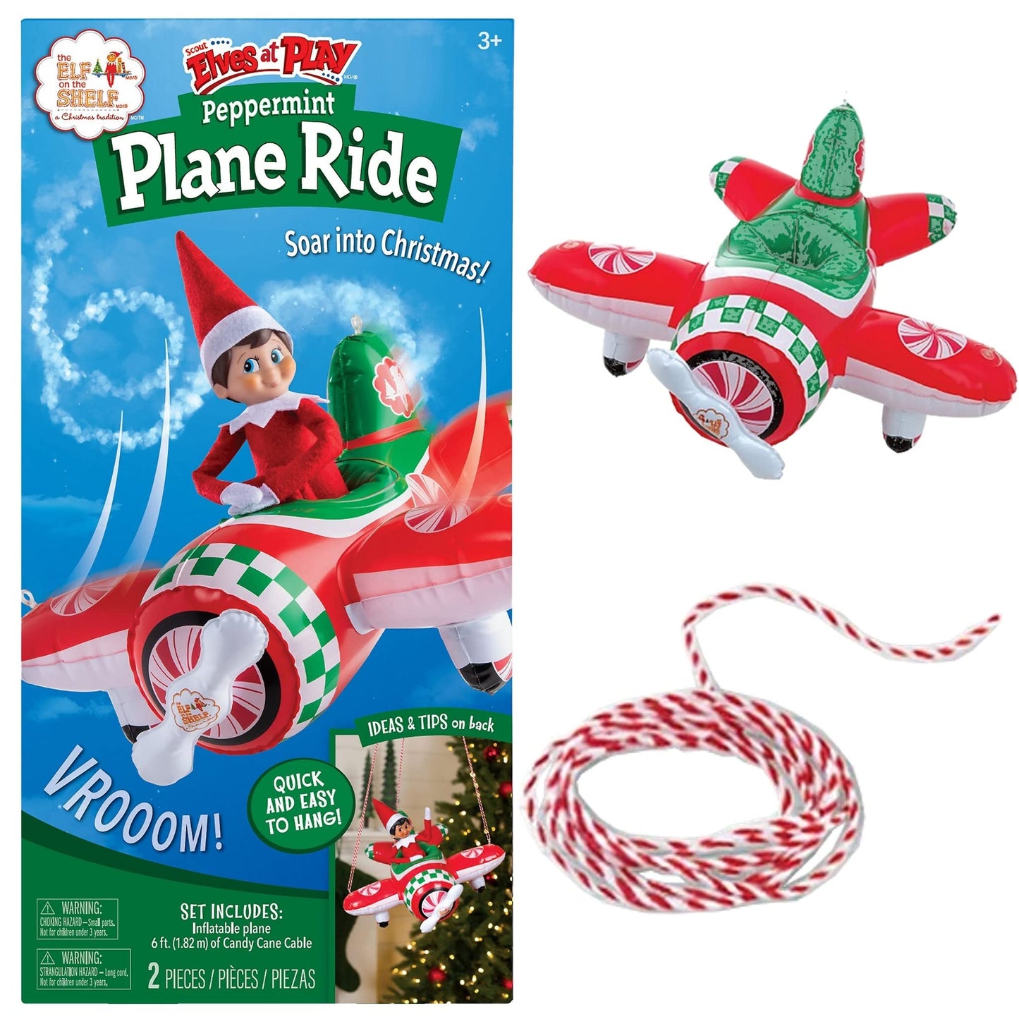 The Elf on the Shelf Peppermint Plane Ride - Inflatable Plane for Scout Elves - Multicolor - Model SEAPPLANE - Official Holiday Decor
