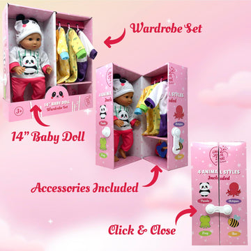 Soft Body Baby Doll With Accessories & 4 Sets Of Animal Outfits, Realistic Baby Doll With Clothes & Toys, 14 Inch Baby Doll Play