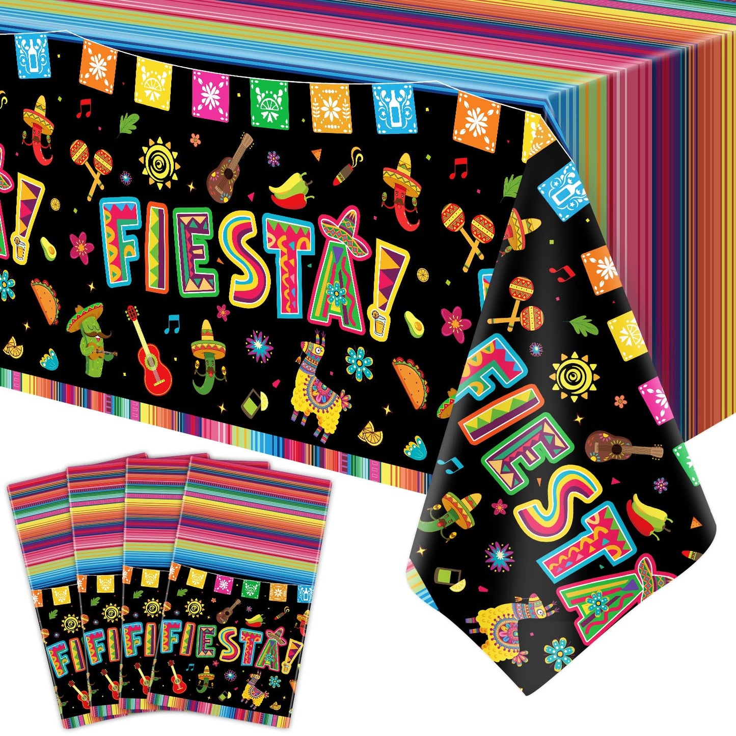 4 Pack Cinco De Mayo Printed Fiesta Mexican Table Cover Fiesta Party Tablecloth Taco Night Table Cloth Mexican Themed Party Tabl