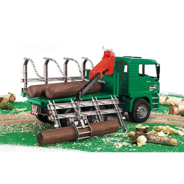 Bruder Toys - Forestry MAN Timber Truck with Fully Functioning Loading Crane, Tilting Loading Bed, and 3 Loadable Trunks - Ages