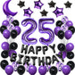 25Th Birthday Decorations For Women Men, Purple Black 25 Happy Birthday Balloons With Purple Number Balloons 25 Happy Birthday B