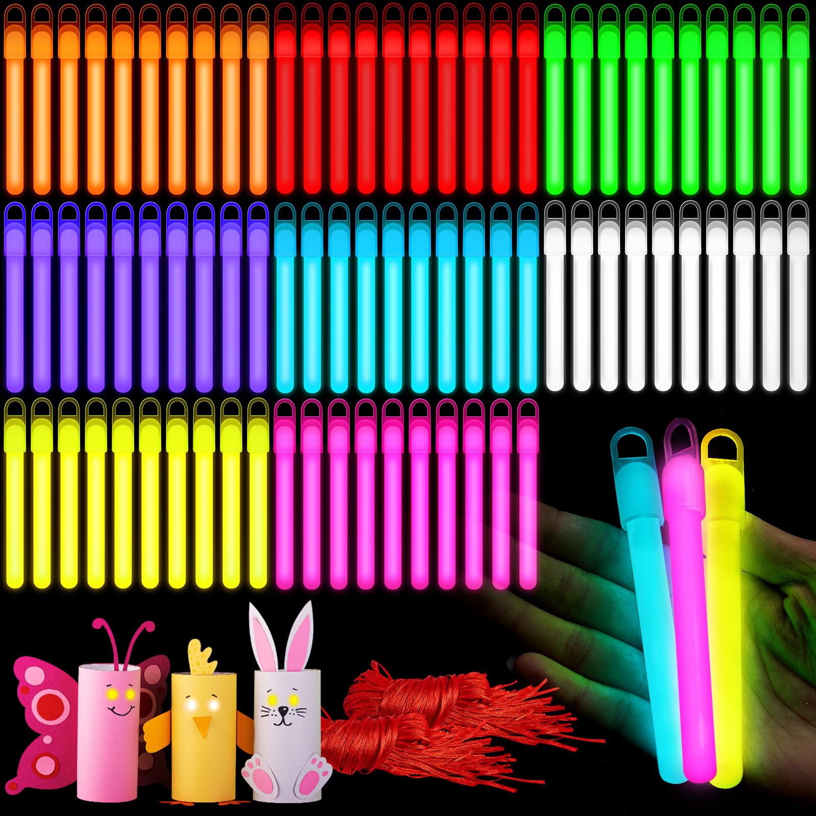 Lewtemi 4 or 6 100 Pack Bright Glow Sticks Bulk, Glow in The Dark Party Supplies Birthday and Holidays Party Favors(Macron Color