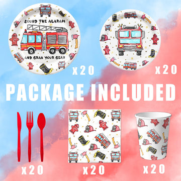 Firetruck Birthday Party Decorations, Watercolor Fire Truck Birthday Party Favors,Fireman Party Supplies, Firetruck Theme Birthd
