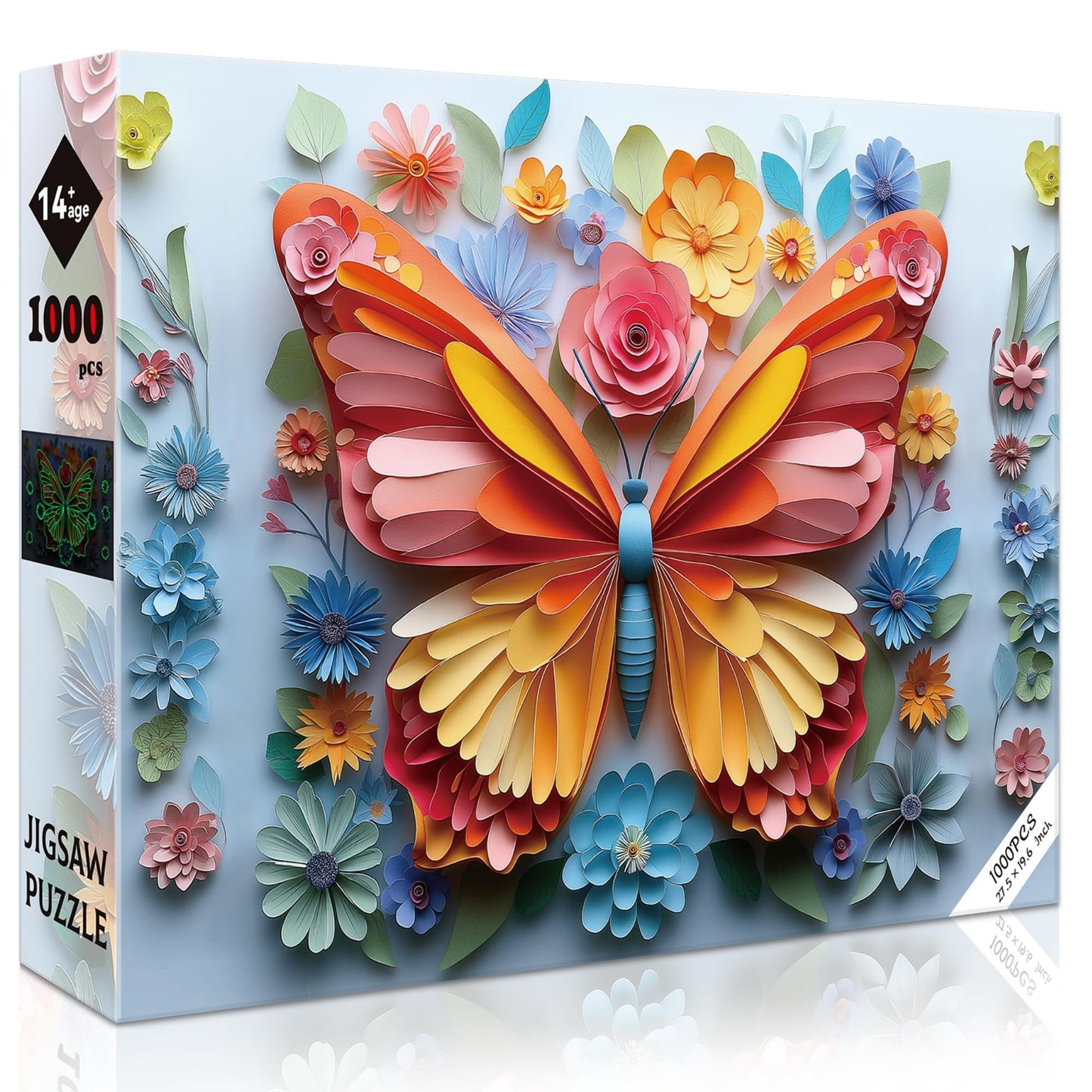 1000 Piece Puzzle for mature-themeds Butterfly Noctilucous Jigsaw Puzzles - Challenging 3D Puzzles Stunning Flower Art Wall Decor  Gift for mature-themed Puzzle Lovers (27.5x19.6 Inch)