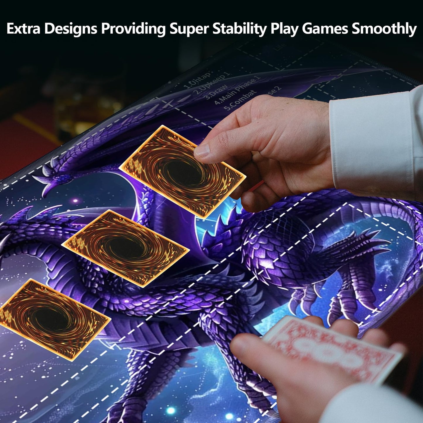 for MTG Card Playmat with Zone Game Play Mat for MTG TCG 24 x 14 inches Non-Slip Play Mat for Commander Board RPG CCG Game TCG Other Card Games/Mouse Pad-Glowing Purple Dragon