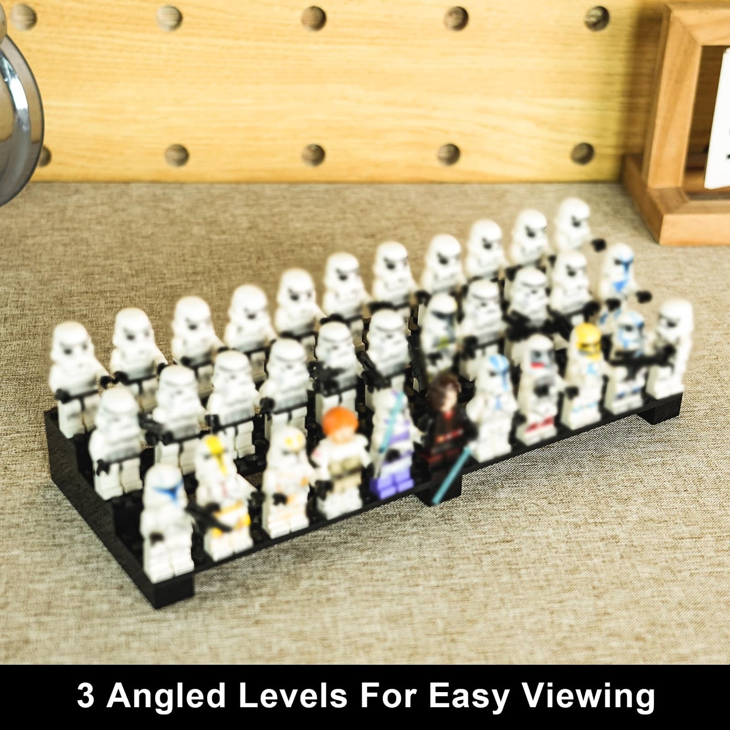 popbricks 2 Pack Brick Minifigure Display Stand - 3-Tier Display Case for LEGO Mini Figures - Holds 66 Figures - Black Stylish O