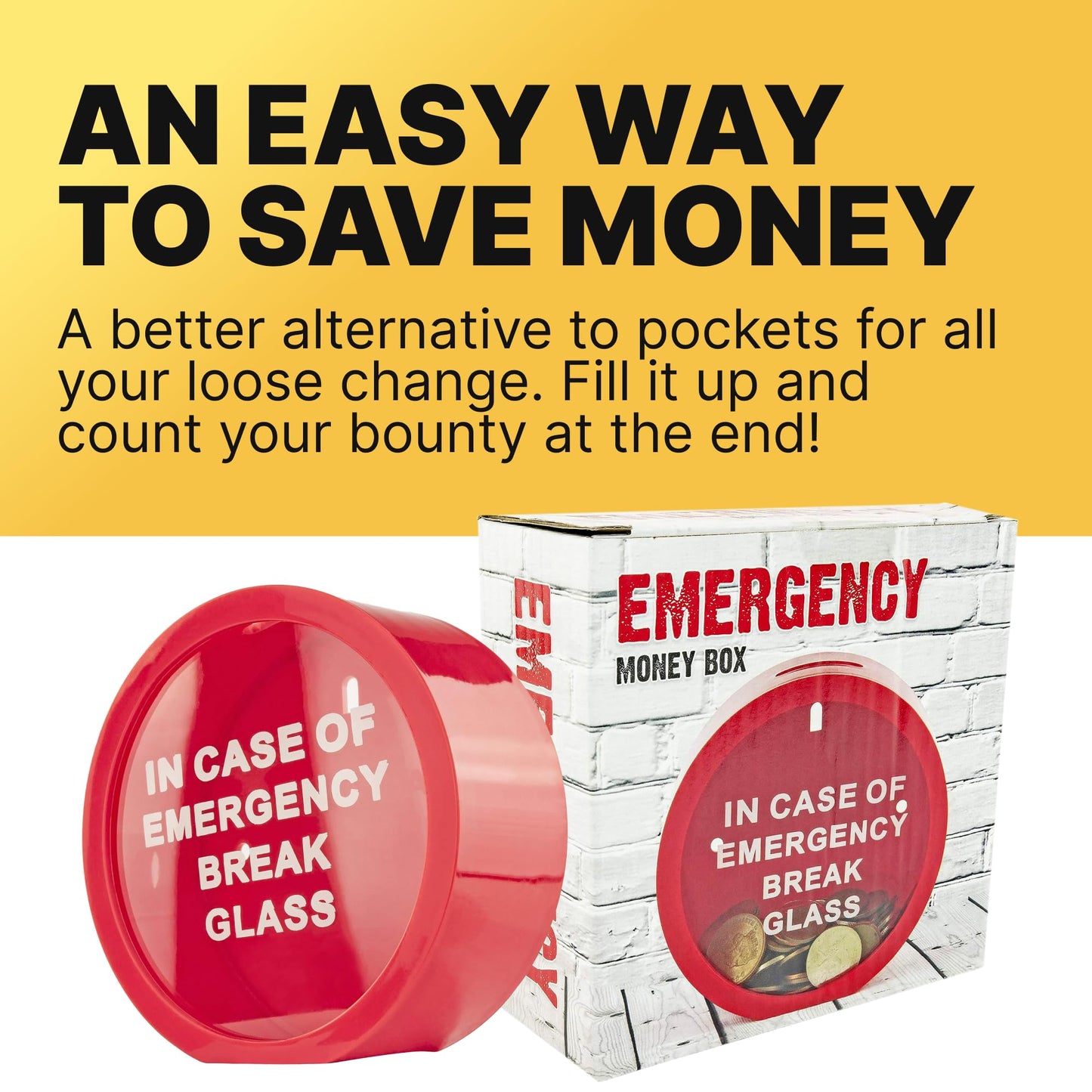 Fairly Odd Novelties Emergency Money Box Savings Bank In Case Of Emergency Break Glass Red, Fon-10111