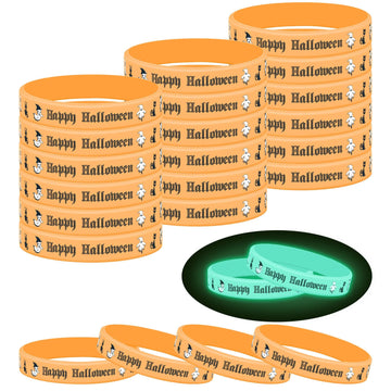 Lesnala 48 Pcs Halloween Luminous Silicone Wristband for Kid Gifts Holiday Party Favor and Goodie Bag Fillers Supply