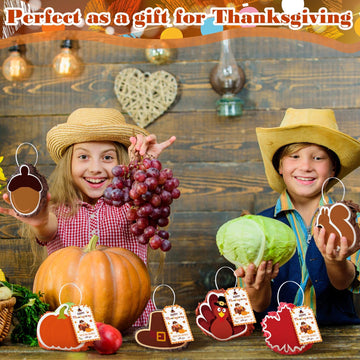 Poen 6 Pcs Thanksgiving Mini Piata Mini Turkey Squirrel Pine Cones Pumpkin Maple Leaves Piata with Greeting Card for Thanksgivin