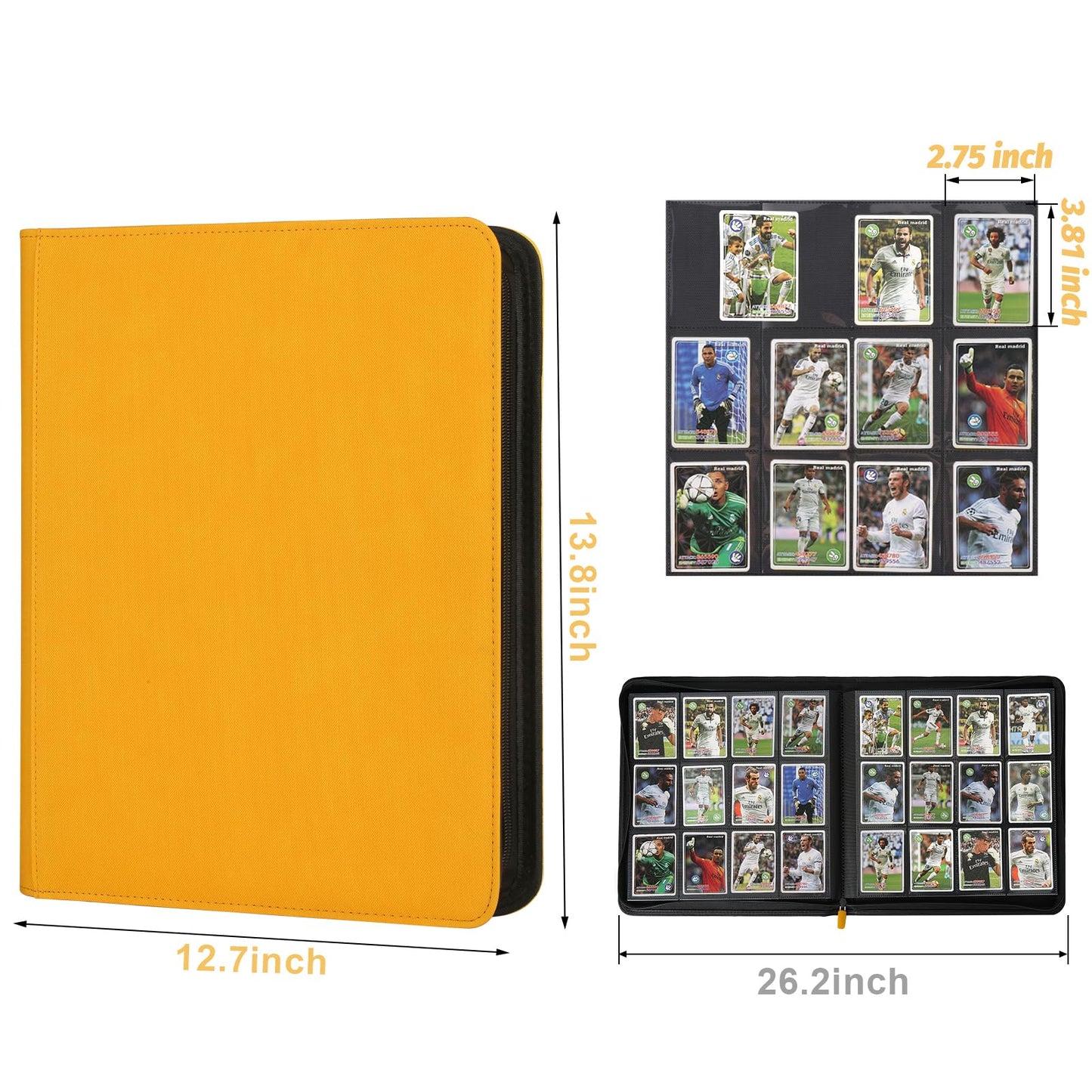 Trading Card Binder 12 Pocket  GERMUN PU Cover Card Binder for 720 Cards  enhanced Trading Card Holder Folders  Double Sided Pocket Card Album for MTG  TCG (Yellow)
