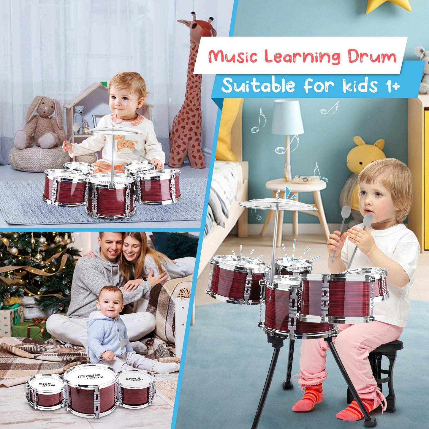 Upgraded Kids Drum Set, 5 Piece Toy Drum Set For Toddlers1-3 3-5 Band Rock Jazz Drum Musical Instrument Toys For Boys Girls Chri