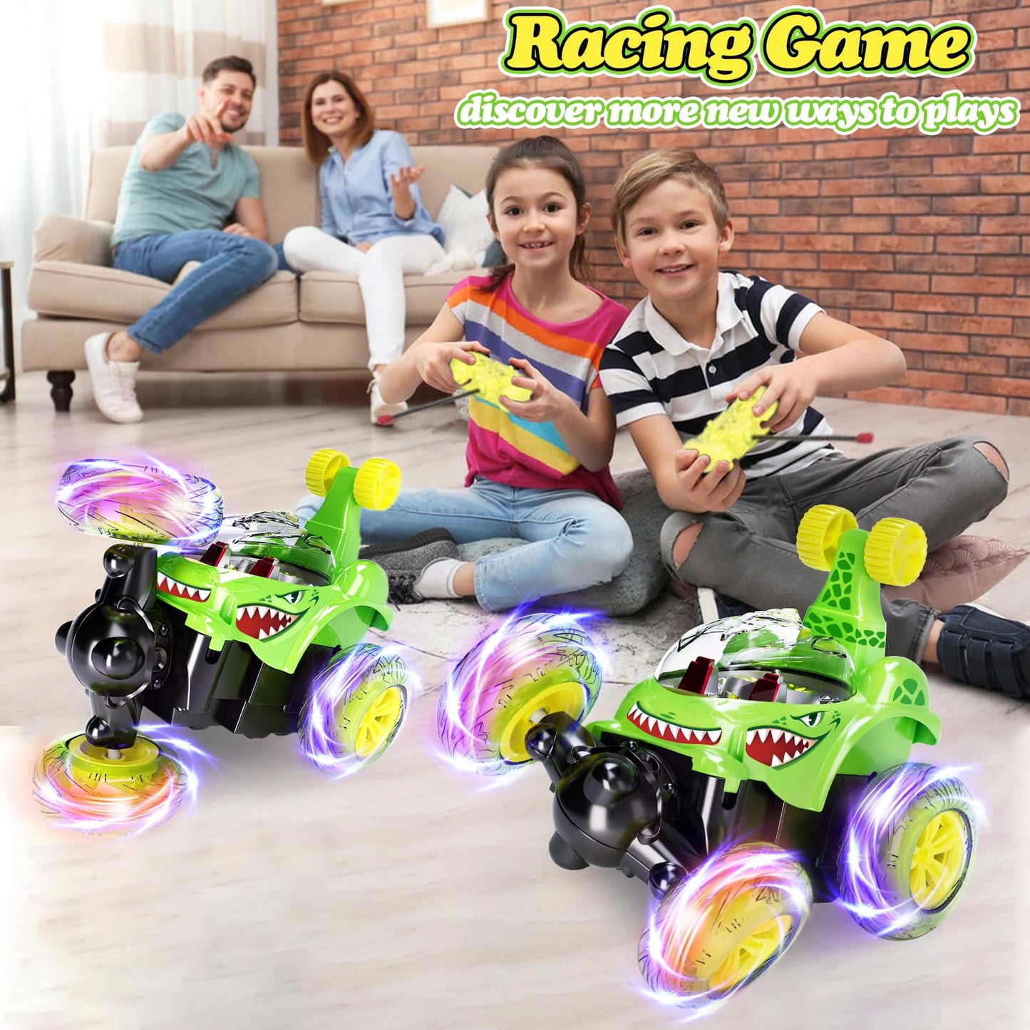 Hymaz Rc Stunt Car for Kids 3 4-7 8-12 Year Old, 4WD Remote Control Car with 360 Flips, 3D Lights & Music, Cool Boys Girls Recha