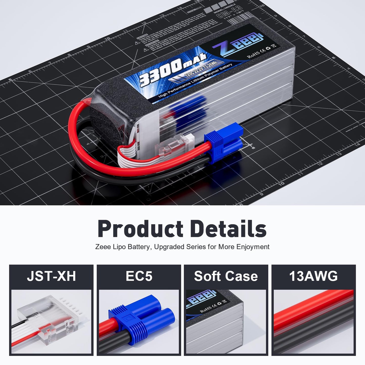 Zeee 6S Lipo Battery 3300mAh 22.2V 120C EC5 Connector - 2 Pack for RC Airplane, Helicopter, Car, Truck, Drone