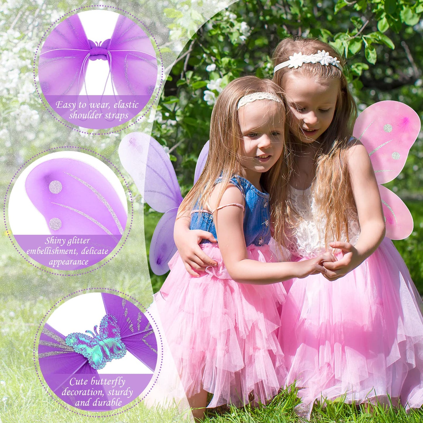 24 Sets Fairy Wings Butterfly Angel Costume Butterfly Wings for Girls Colorful Fairy Wands for Kid Dress up Party Halloween Role