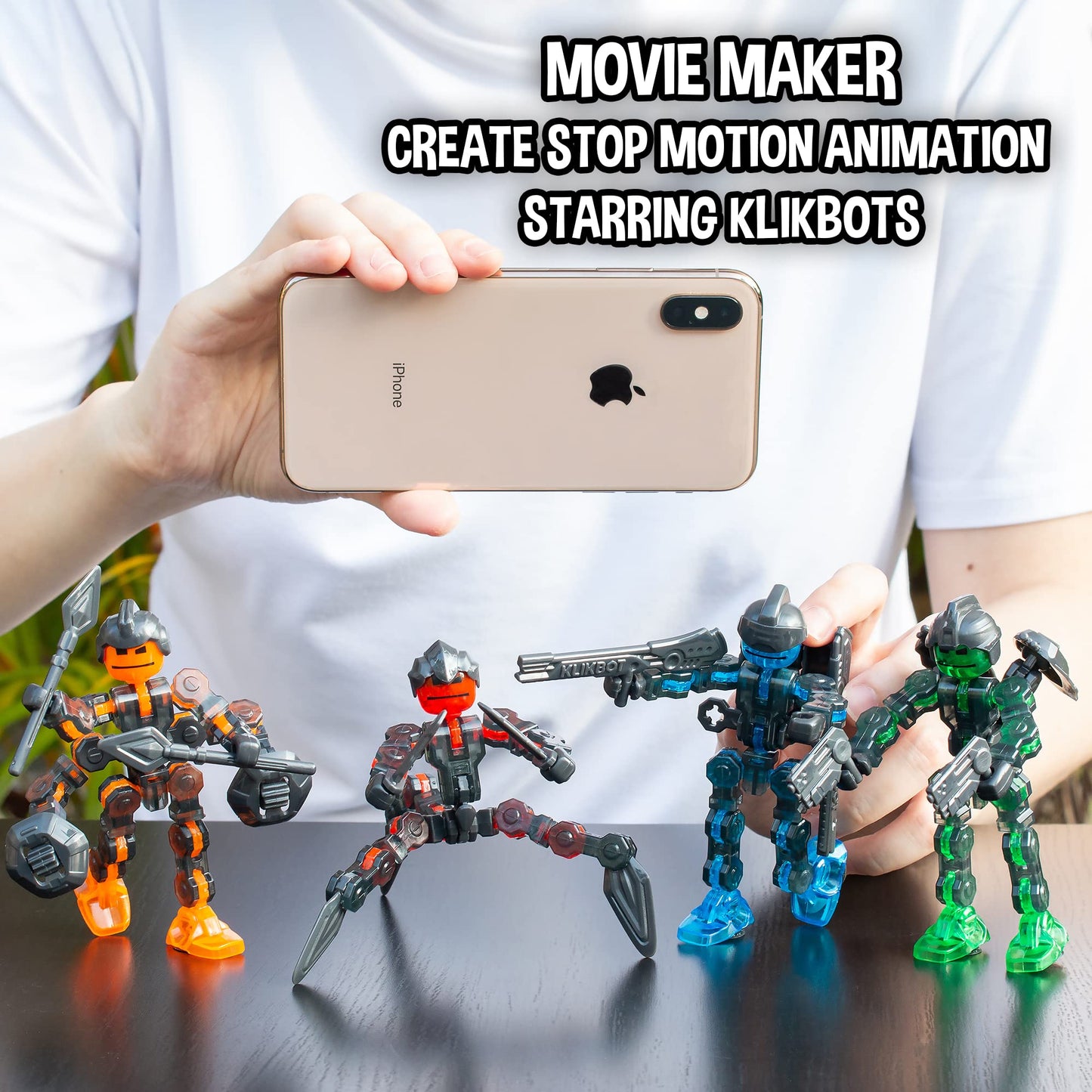 Zing Klikbot Action Figures Set of 4, Poseable Plastic Toys, Multicolor, Model KB100G-FF, for Ages 6 and Up, Stop Motion Animation