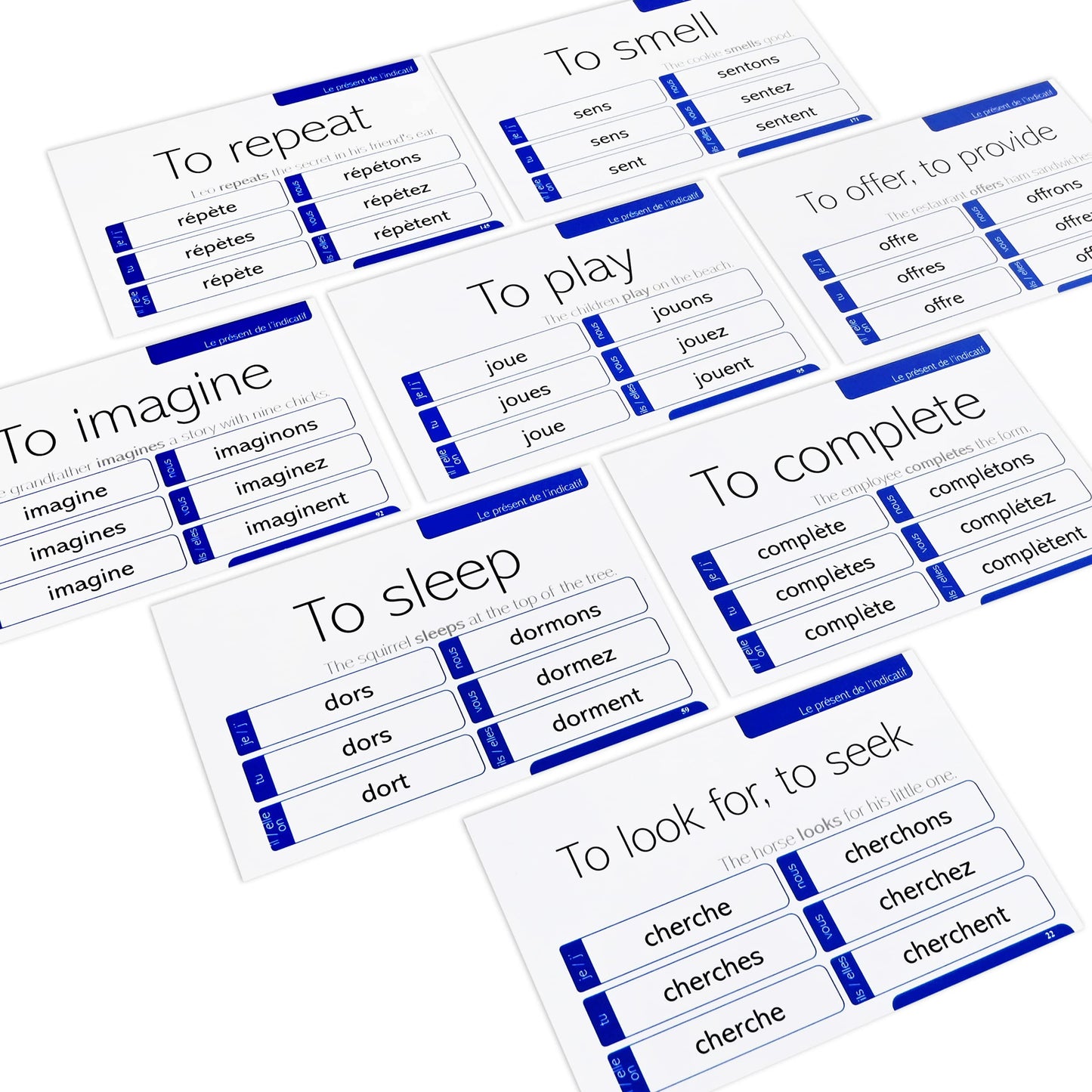 200 French Verb Conjugation Present Tense Flash Cards - Full Examples In Both French And English