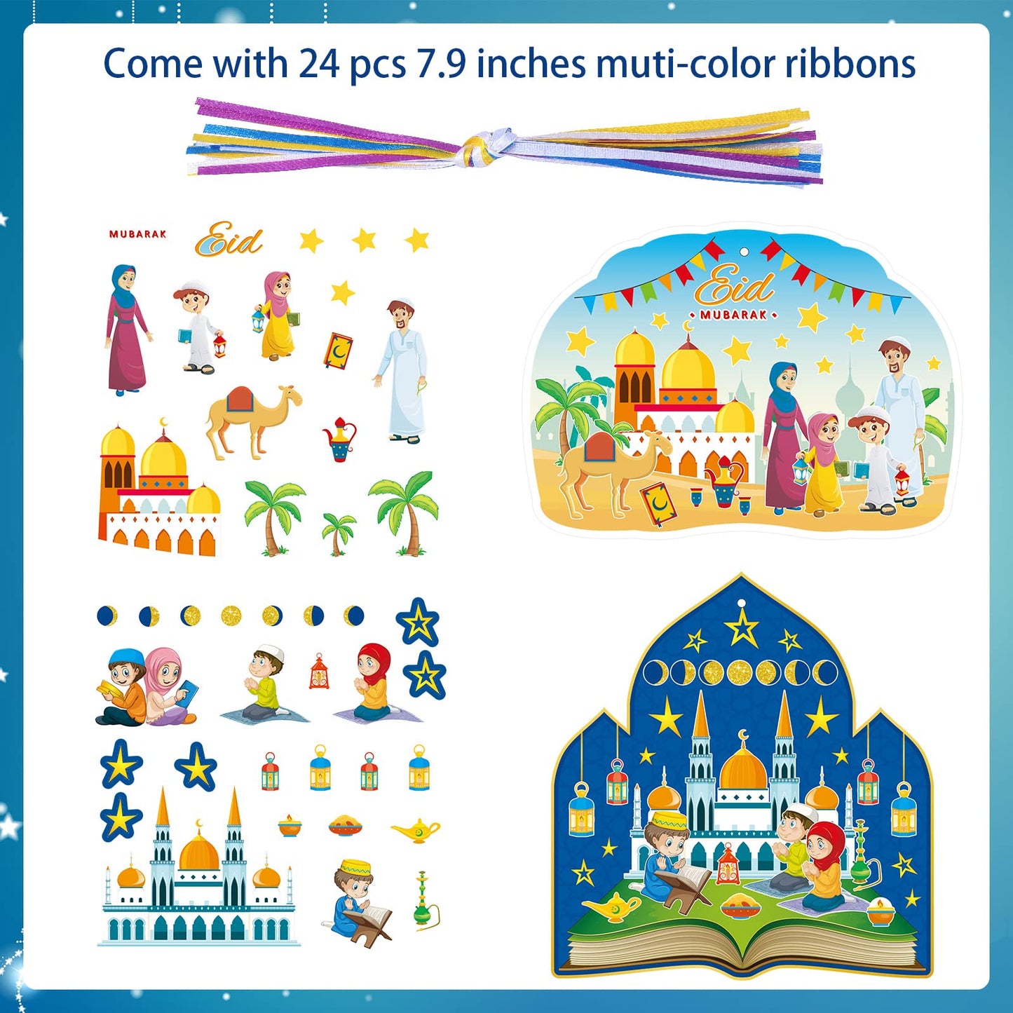 Eid Mubarak Craft Kits Kids Mosque Scene Stickers Muslim Eid Ramadan Sticker Bulk Gift Hanging Ornament Decoration for Al Fitr P