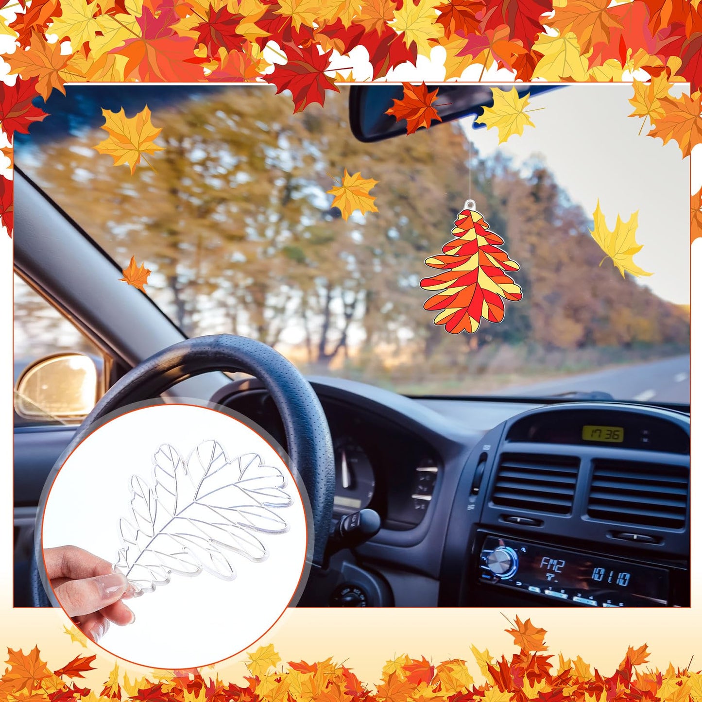 RoundFunny 60 Sets Fall Leaf Suncatchers Autumn Ornaments Decorations DIY Window Paint Art Suncatchers Autumn Maple Leaf Craft K