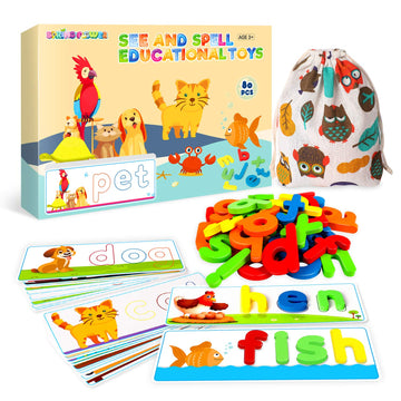 Springflower See & Spell Matching Letter Toy,Learning Educational Toy For 3 4 5 6 Years Old Boys And Girls,Preschool Learning Activities,Shape & Color Recognition Game,Cvc Word Builders For Kids,80Pcs