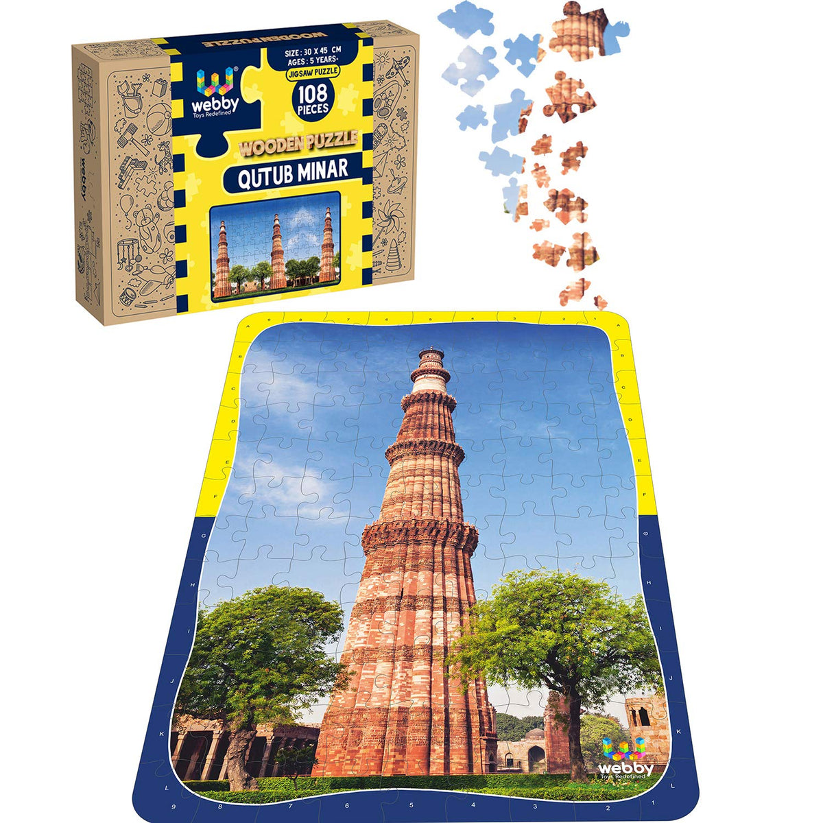 Webby Kids Qutub Minar Wooden Jigsaw Puzzle, 108 Pieces