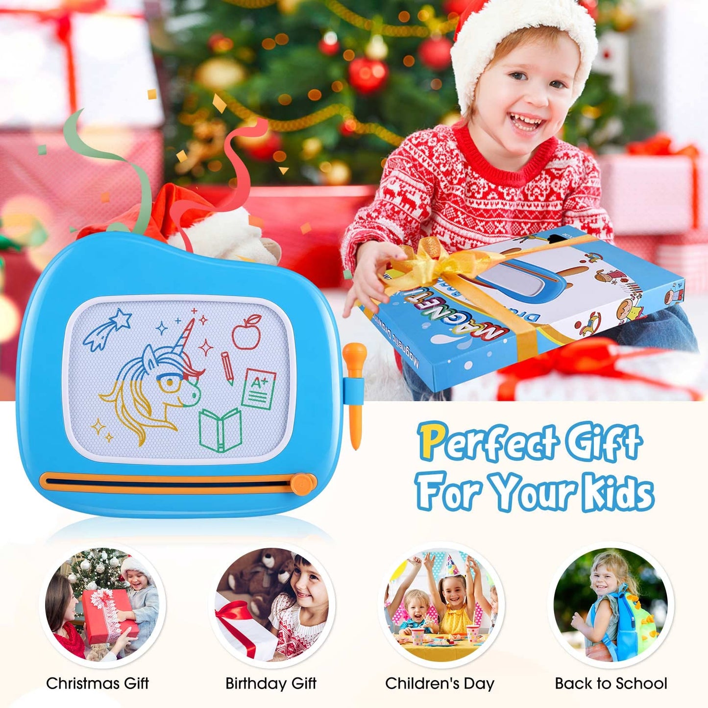 Smasiagon Magnetic Drawing Board for Toddlers, Educational Toy for Ages 1-3, Blue, Model JDCXHB01