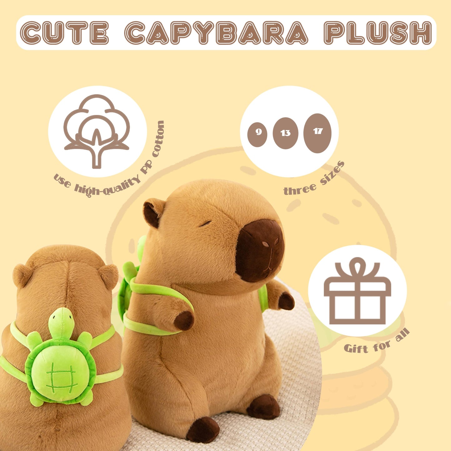 Txdrra Capybara Plush Toy,Cute Capybara Stuffed Animal,Soft Brown Capybara Plushie,Gifts For Boys And Girls (Capybara Turtle, 7.