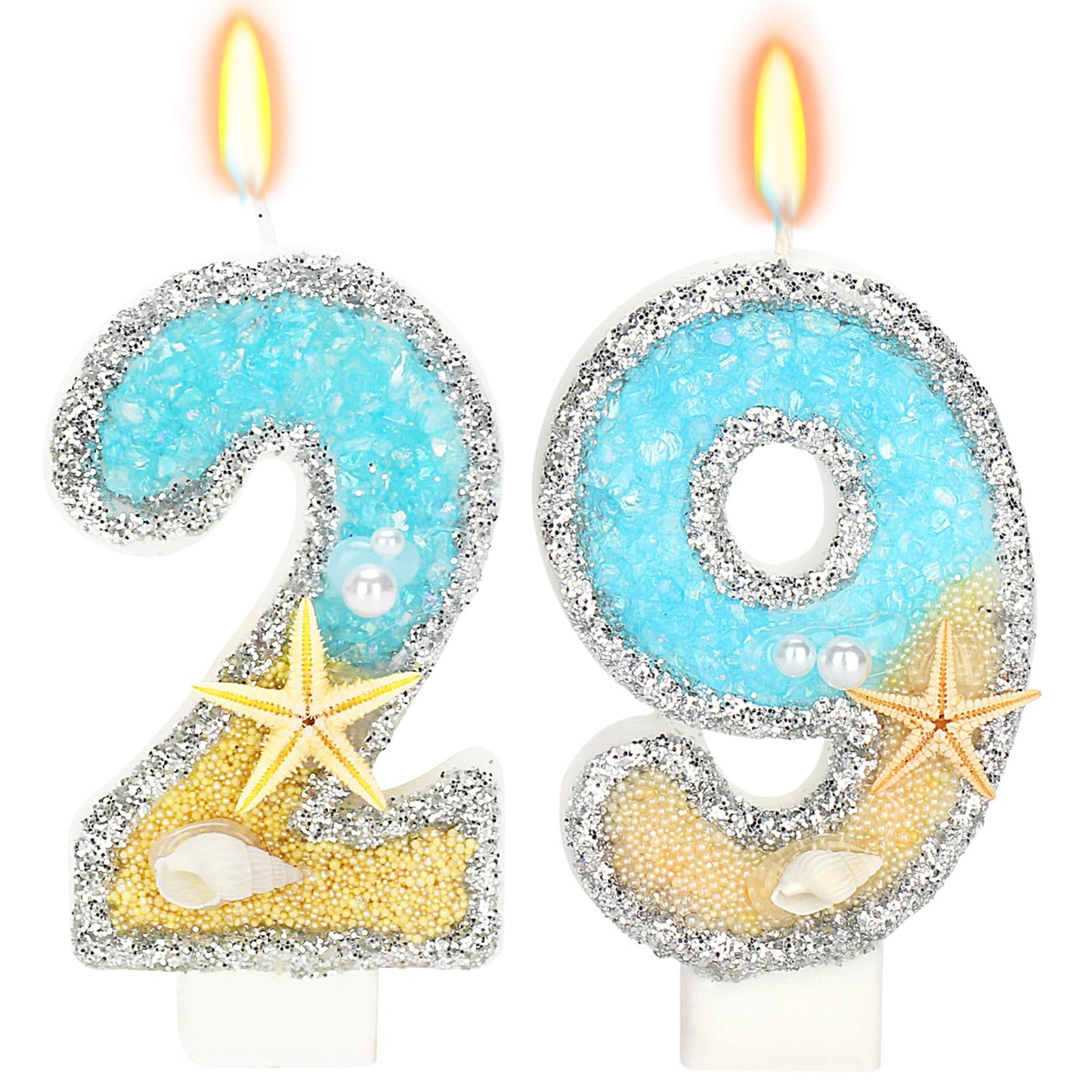 ElekFX 29th Birthday Candle for Cake, Beach Starfish Sequins Number Cake Candles, 2.76 inch Number 29 Happy Birthday Candle, Cak